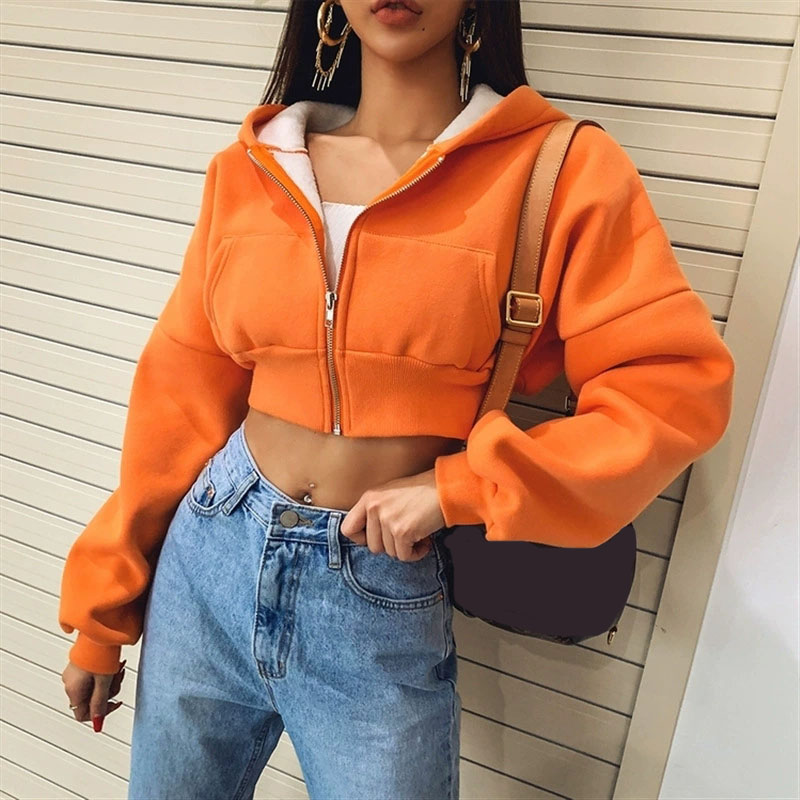 Vintage Zip Hoodie - Cropped Zip Up Hoodies Women Streetwear