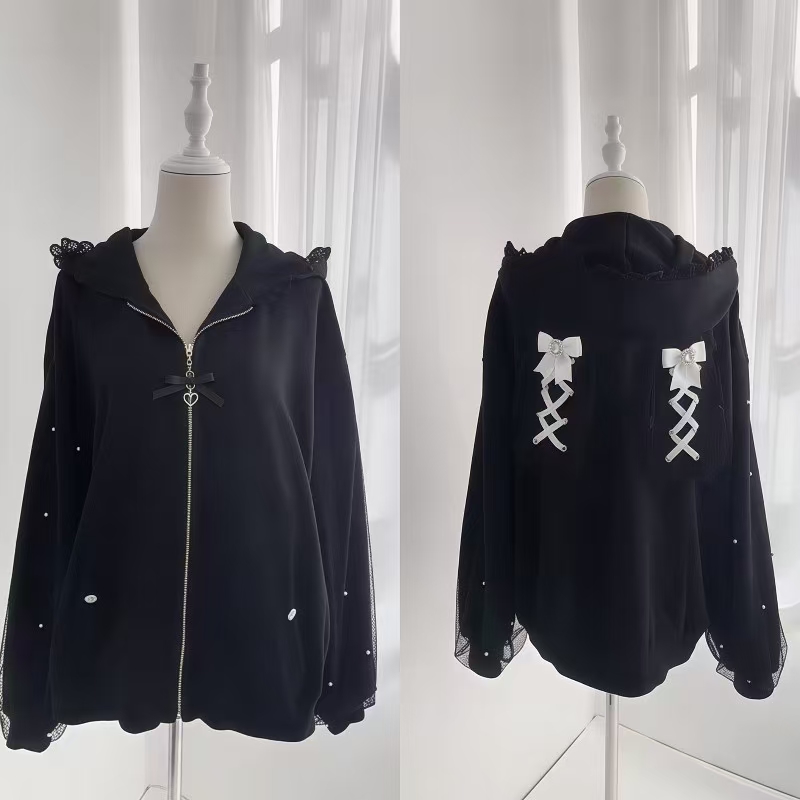 Vintage Zip Hoodie - Women Winter Rabbit Ears Lolita Hooded