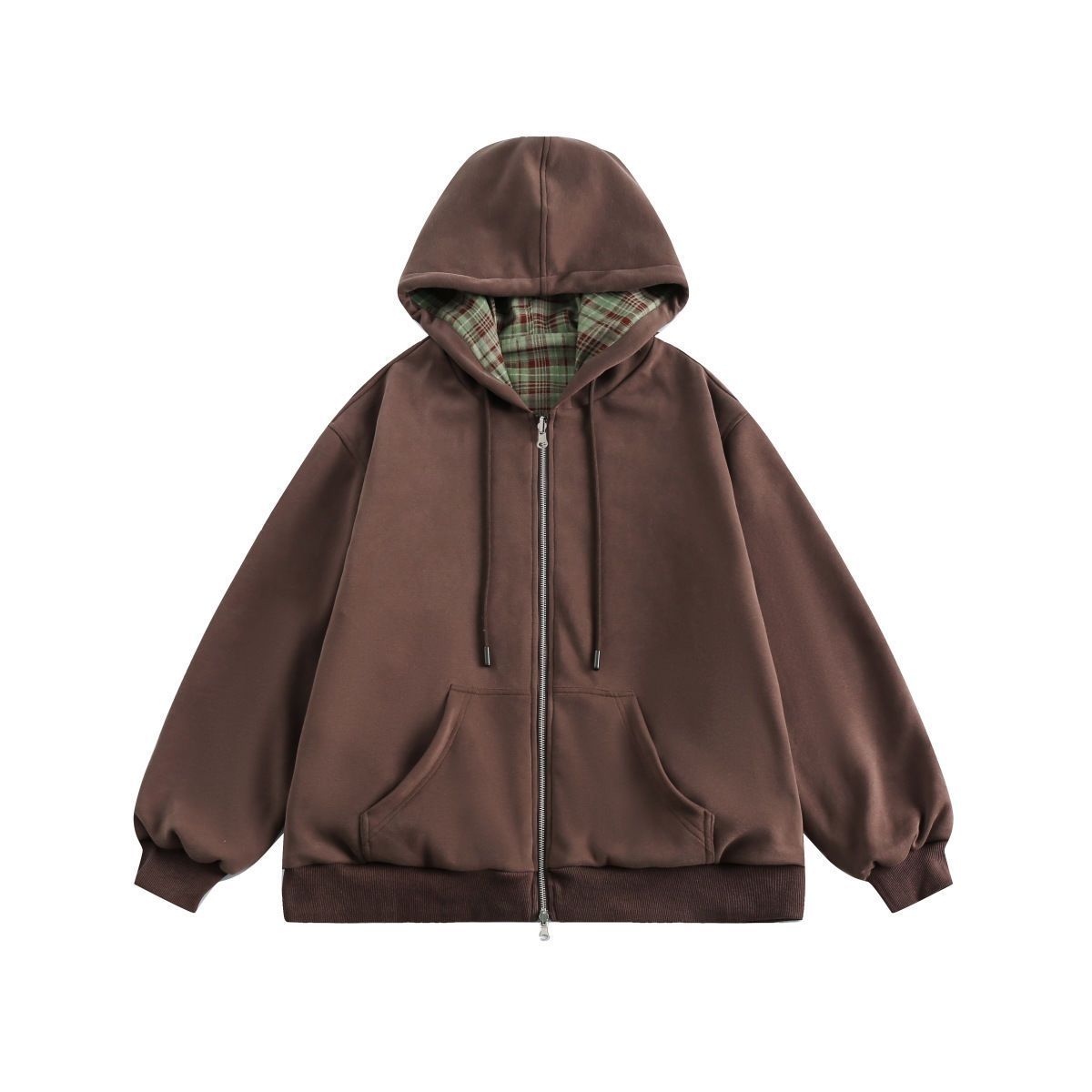 American Retro Brown Checkered - Vintage Zip Hoodie 评论和价格