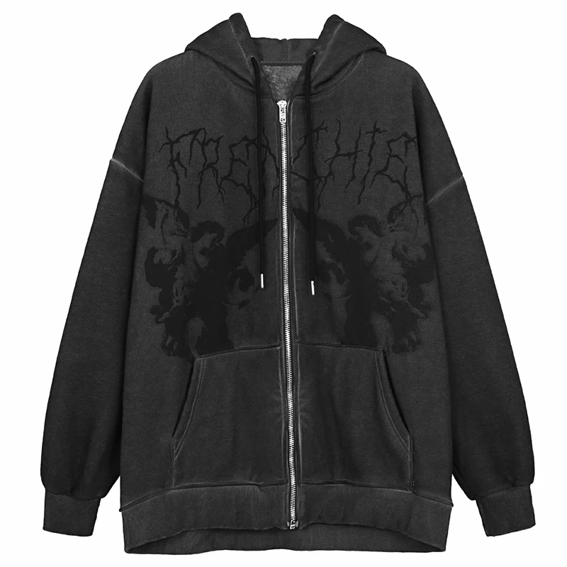 Vintage Angel Print Oversized  - Vintage Zip Hoodie 评论和价格