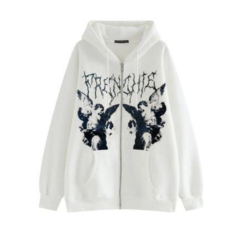 Vintage Angel Print Oversized  - Vintage Zip Hoodie 评论和价格