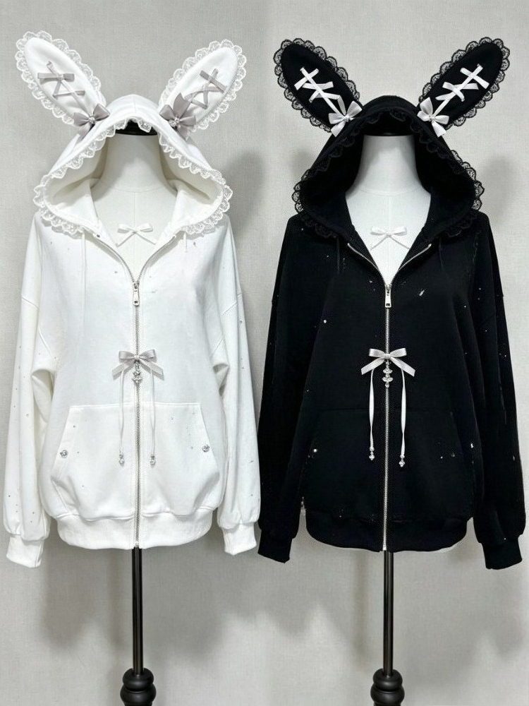 Sweet Winter Cute Rabbit Ears  - Vintage Zip Hoodie 评论和价格