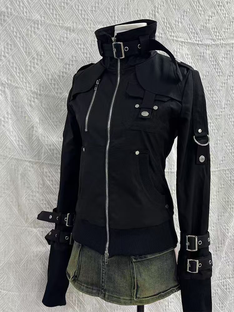 Y2K Gothic Black Slim Double Z - Vintage Zip Hoodie 评论和价格