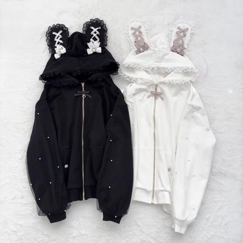 Women Winter Rabbit Ears Lolit - Vintage Zip Hoodie 评论和价格